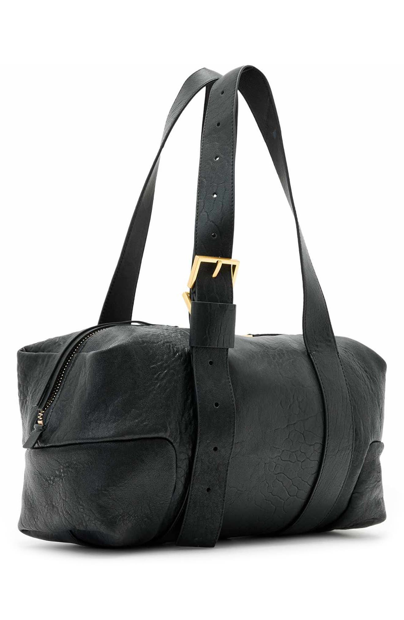 AllSaints Ares Grain Leather Shoulder Bag, Alternate, color, Black