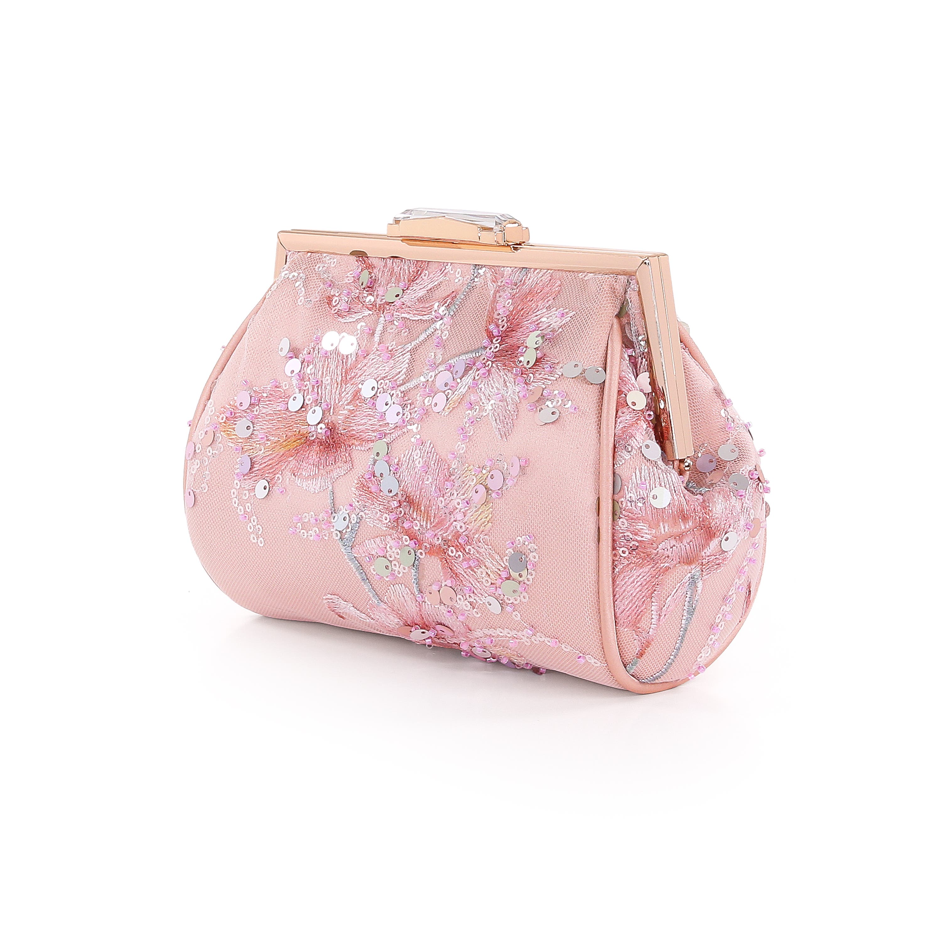 Iris Floral Embroidered and Sequin Signature Pouch Clutch, Alternate, color, Rose