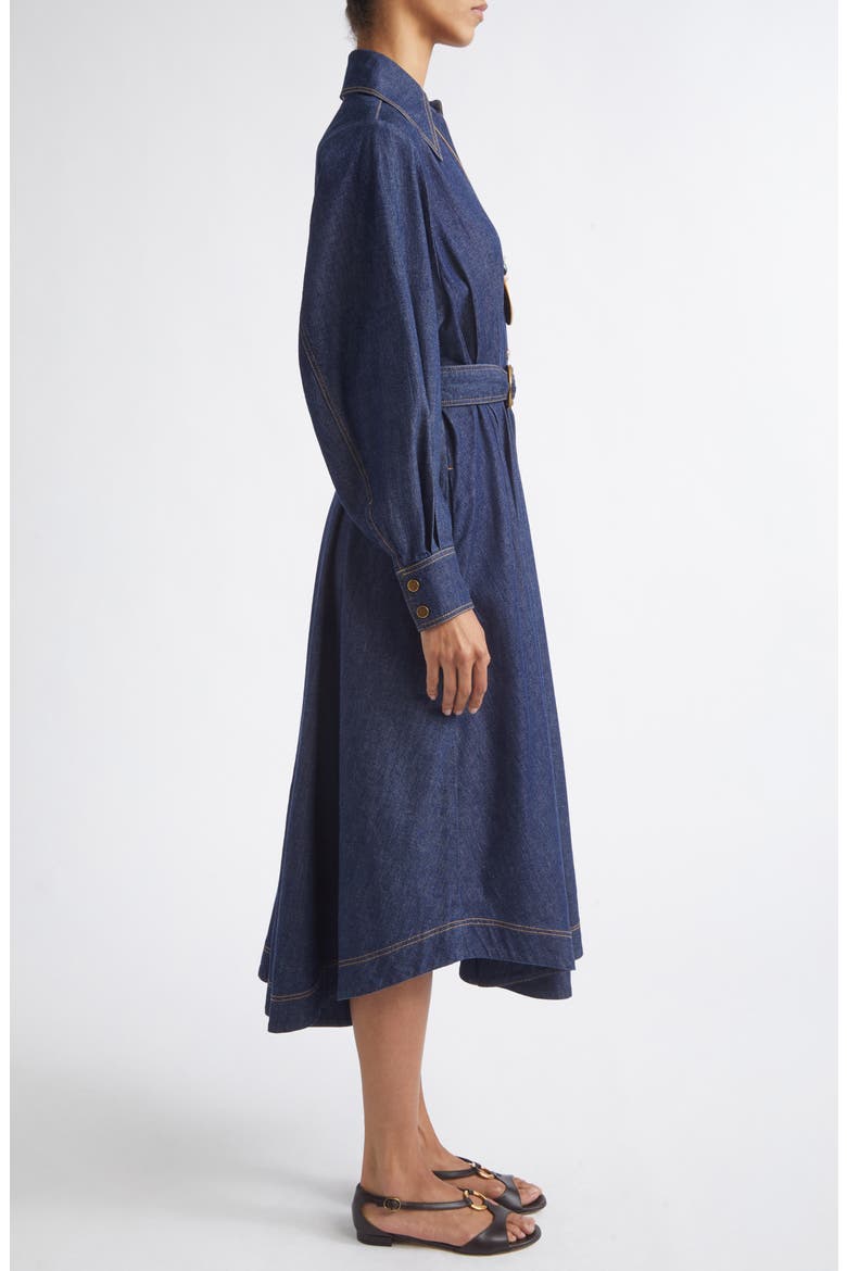 Belted Long Sleeve Denim Shirtdress, Alternate, color, HARBOUR BLUE