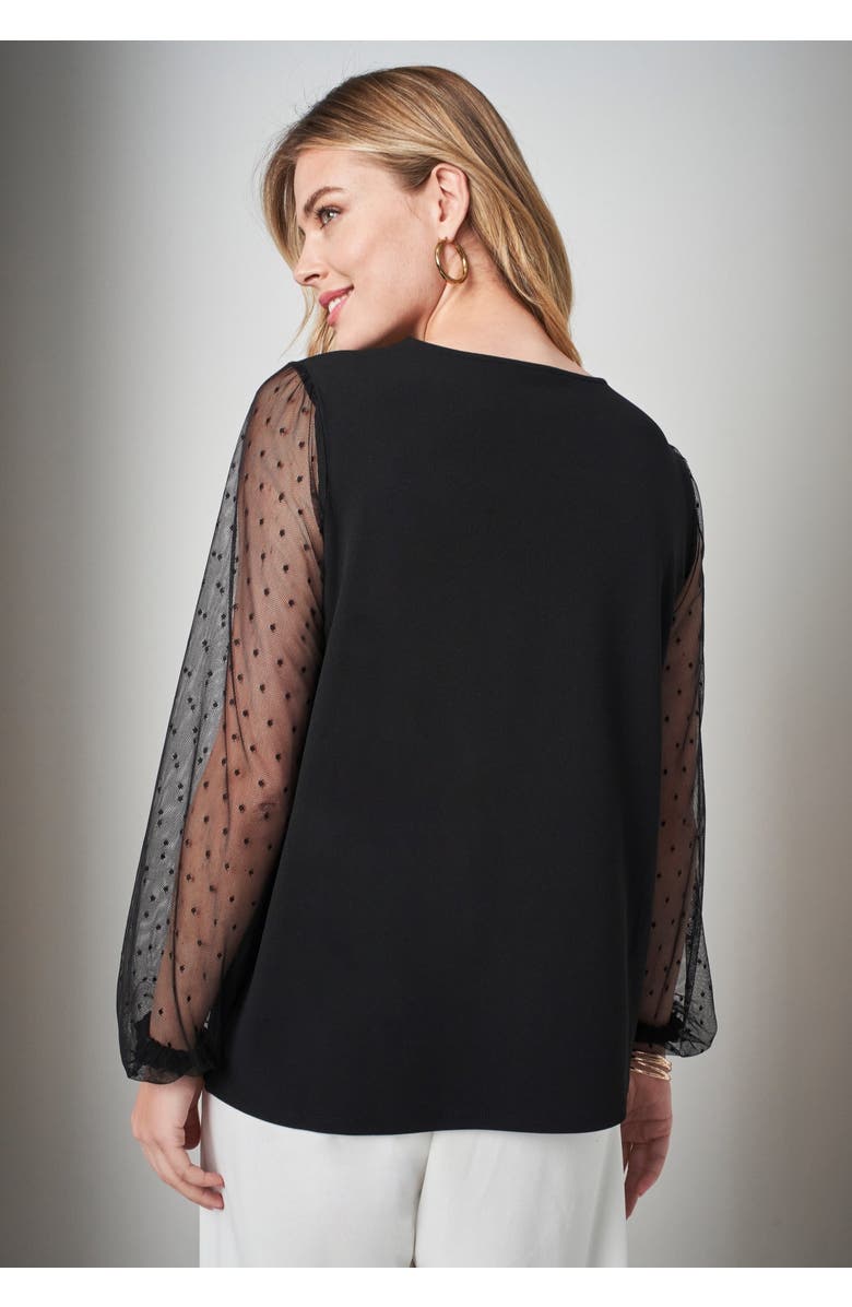 Jessica London Stretch Crepe Square Neck Mixed Media Top, Alternate, color, Black