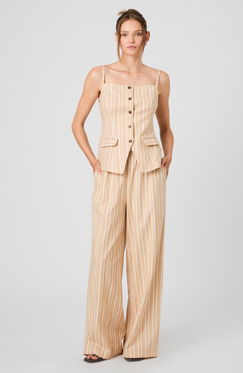 French Connection Aspen Tie Waist Wide Leg Linen Blend Pants, Alternate, color, Sandlot Stripe
