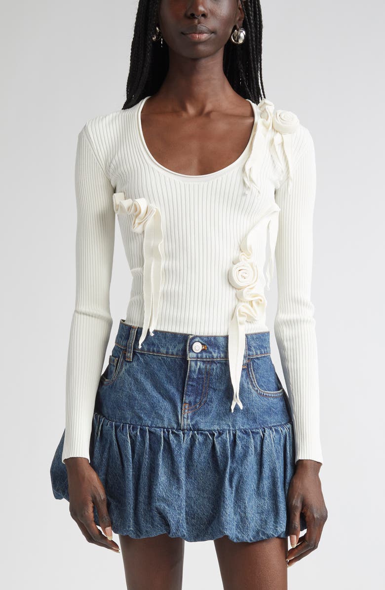 Coperni Distressed Rosette Rib Sweater, Main, color, 
