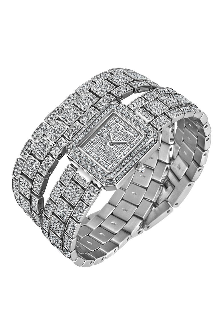 Arc Diamond Wrap Bracelet Watch, 23mm, Alternate, color, SILVER
