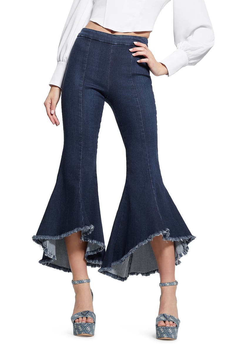 Sofia 1981 Frayed Ankle Flare Jeans, Main, color, BLUE