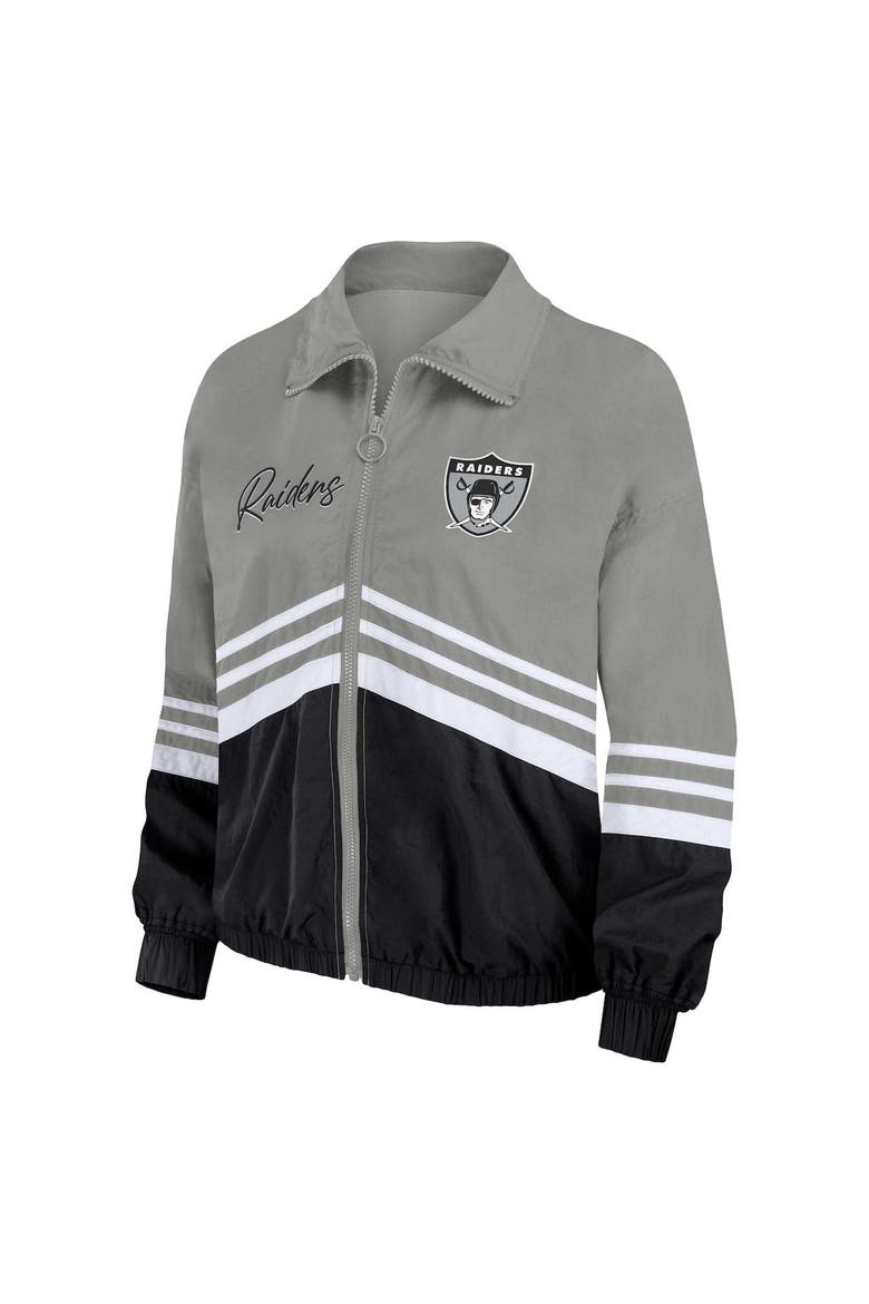 Women's WEAR by Erin Andrews Silver Las Vegas Raiders Vintage Throwback Windbreaker Full-Zip Jacket, Alternate, color, Silver