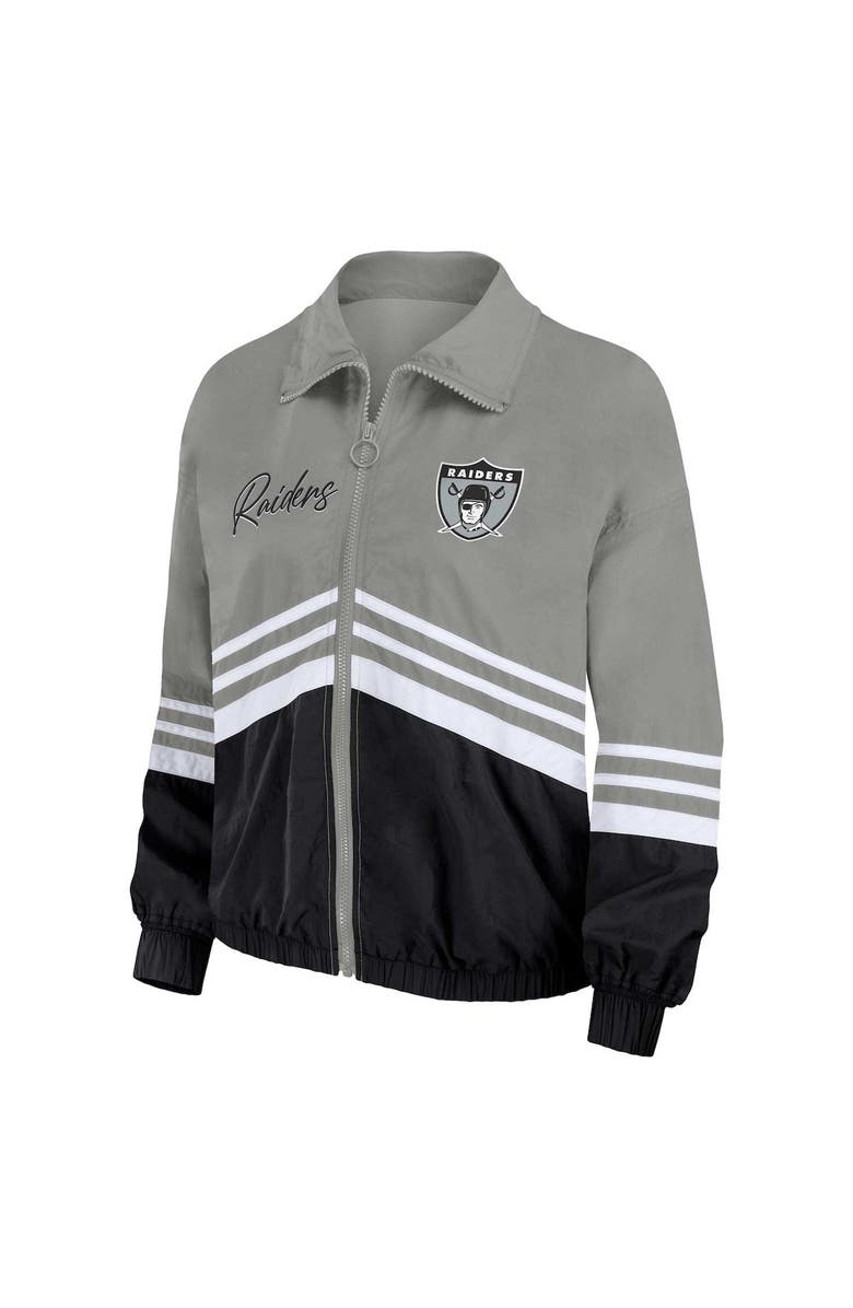 WEAR by Erin Andrews Women's WEAR by Erin Andrews Silver Las Vegas Raiders Vintage Throwback Windbreaker Full-Zip Jacket, Alternate, color, 