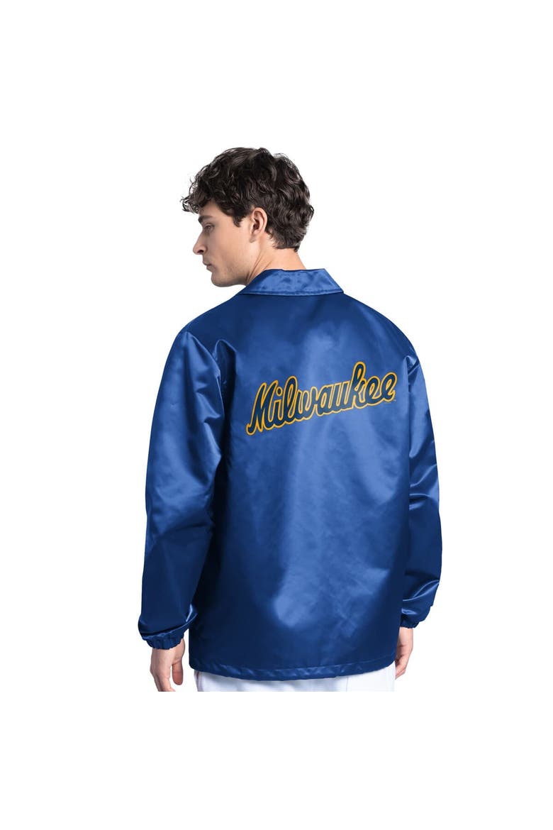 Men's Starter  Royal Milwaukee Brewers Cooperstown Collection Point Man Full-Snap Coaches Jacket, Alternate, color, Royal