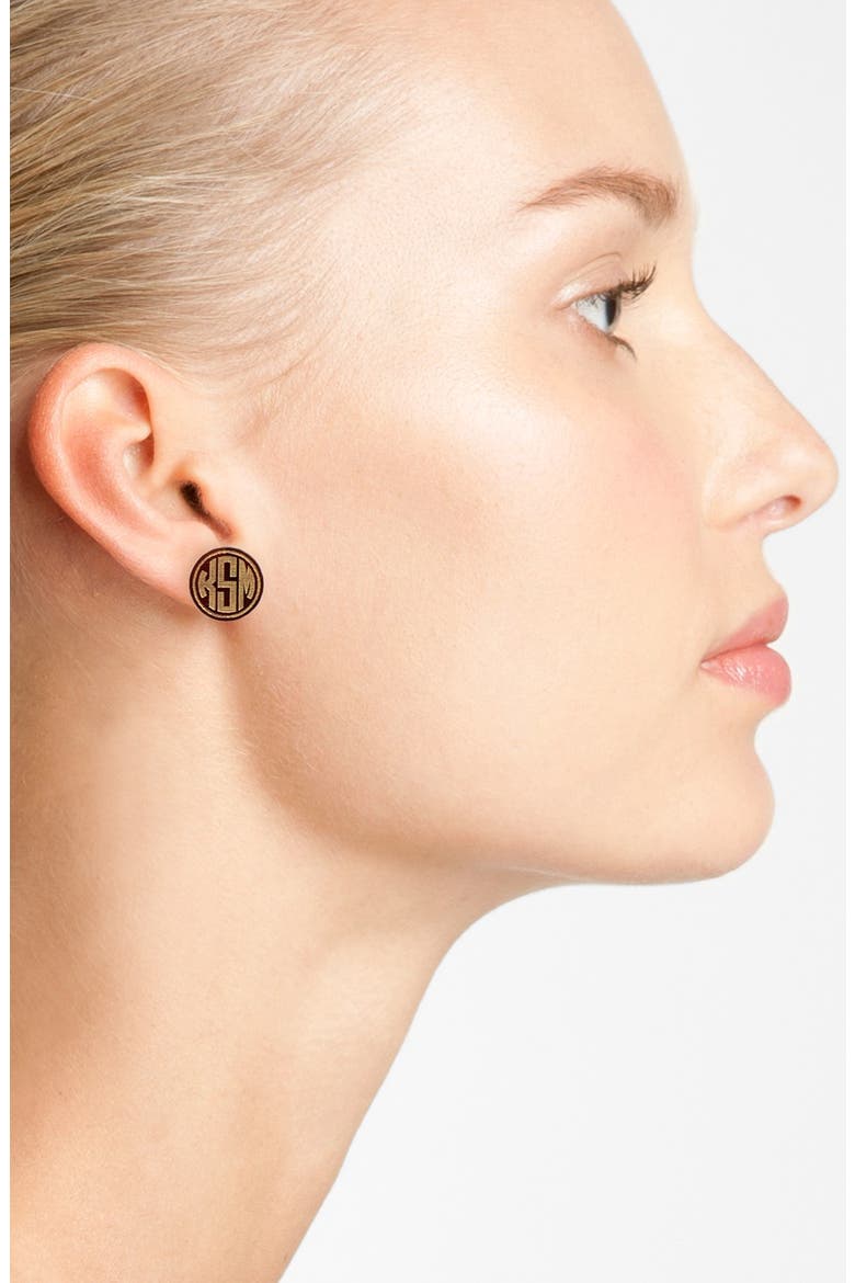 'Chelsea' Small Personalized Monogram Stud Earrings, Alternate, color, EBONY/ GOLD