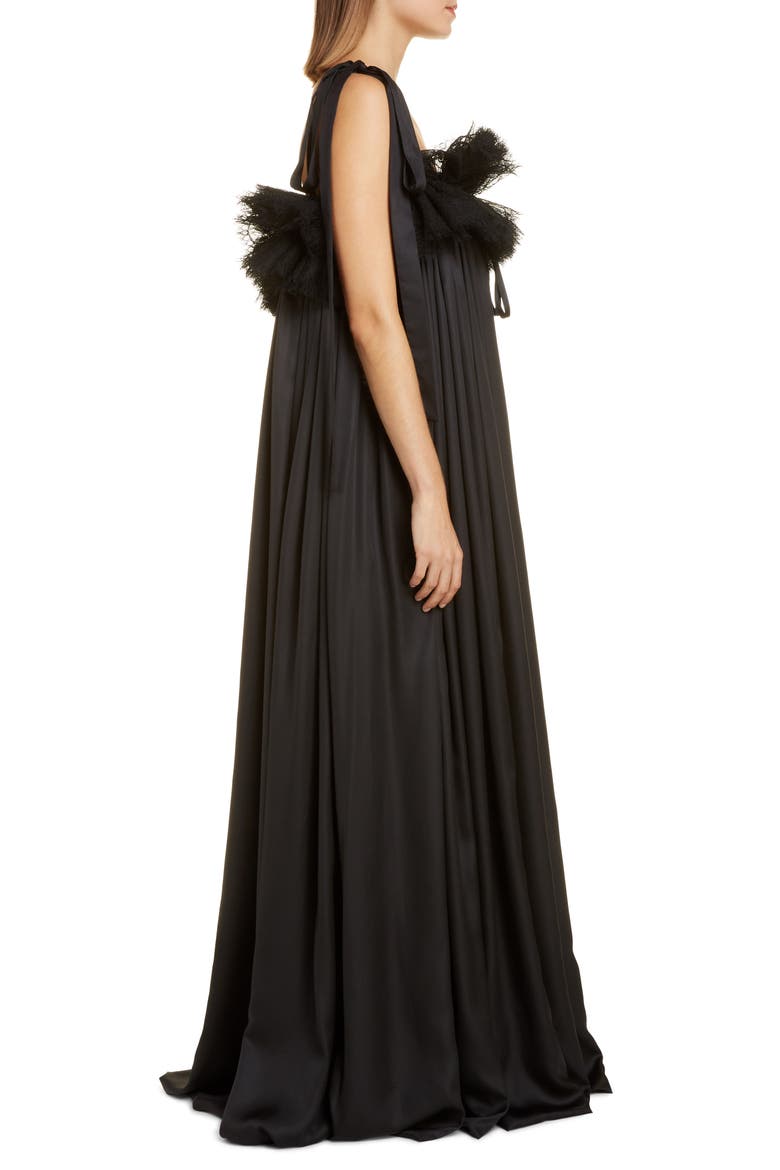 Ruffle Neck Satin Evening Gown, Alternate, color, BLACK