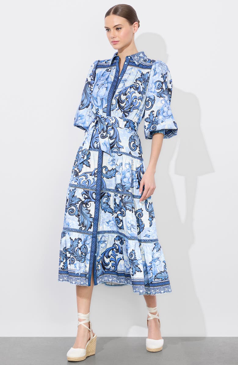 Alice + Olivia Geneva Print Belted Midi Shirtdress, Alternate, color, 