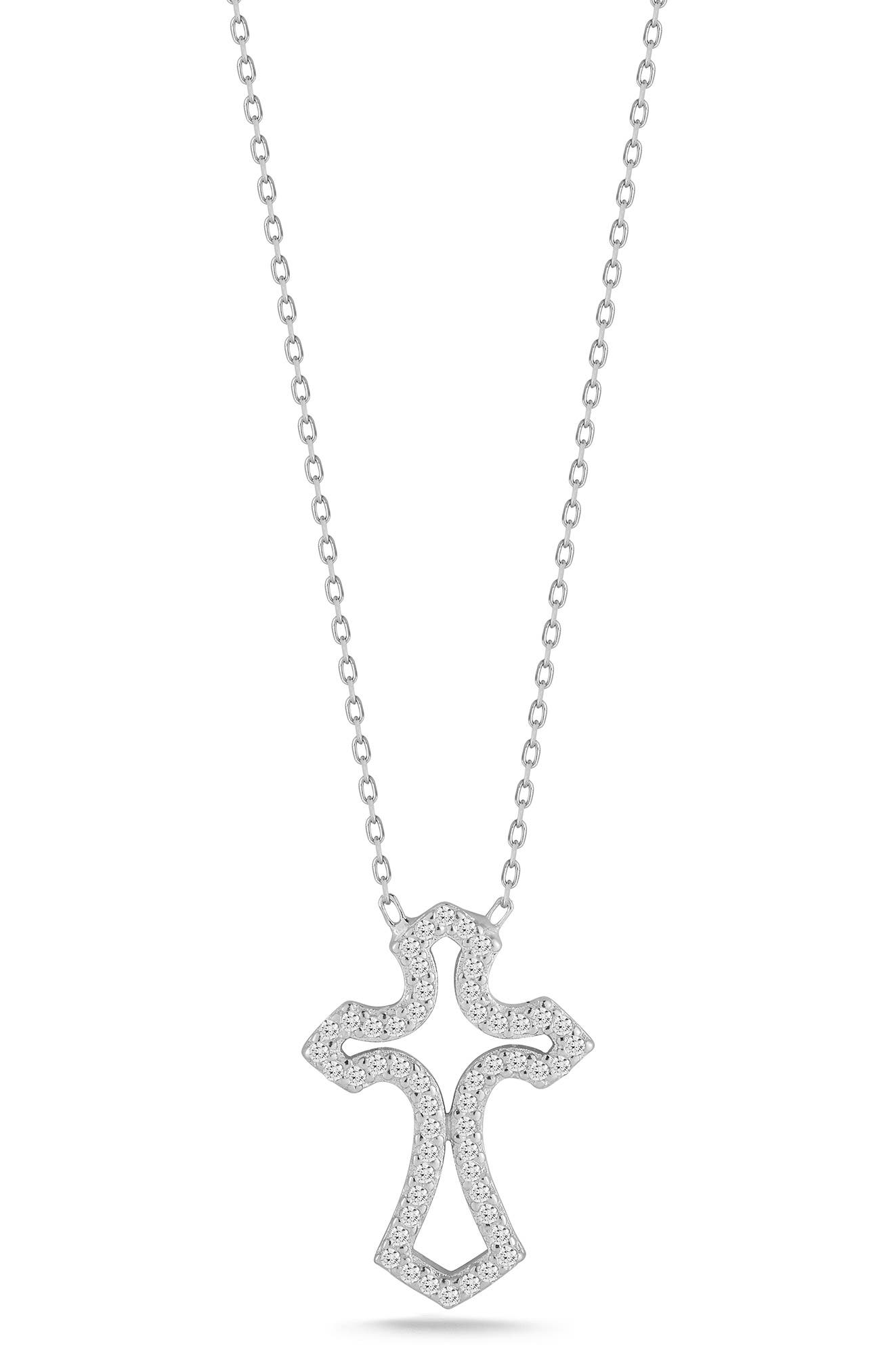 Cubic Zirconia Open Cross Pendant Necklace