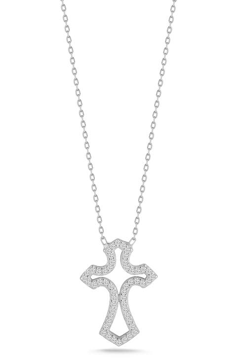 Cubic Zirconia Open Cross Pendant Necklace