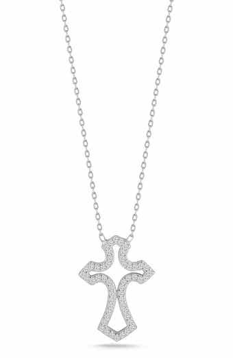 Cubic Zirconia Open Cross Pendant Necklace