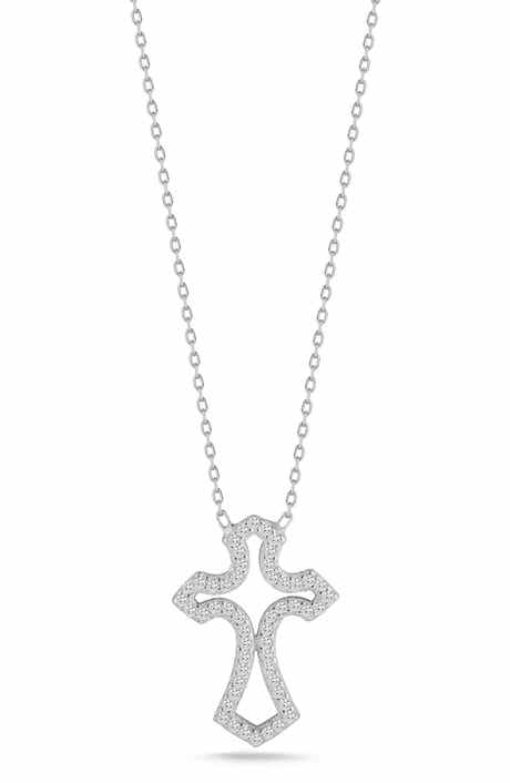 Cubic Zirconia Open Cross Pendant Necklace