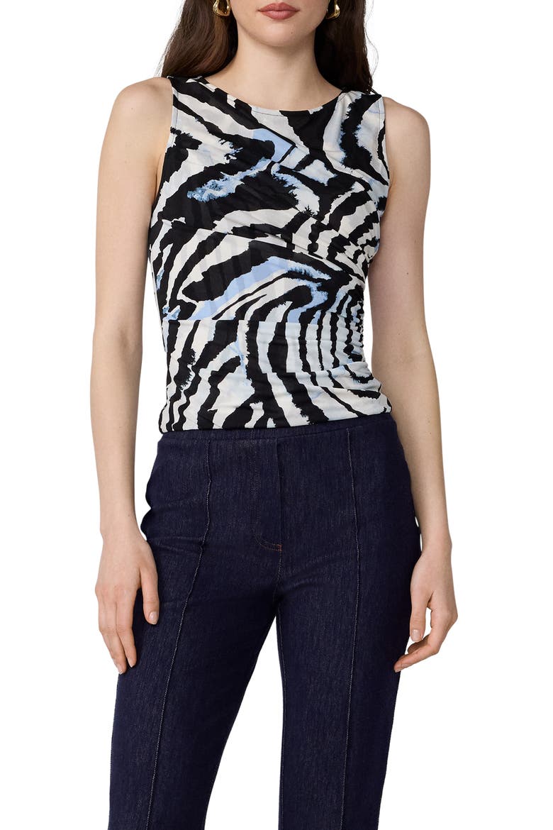 Athena Abstract Print Ruched Top, Main, color, ZEBRA ID BIG MIST