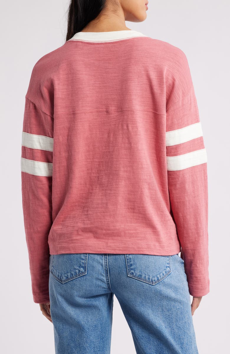 Faherty Sunwashed Slub V-Neck Long Sleeve Organic Cotton Top, Alternate, color, Baroque Rose