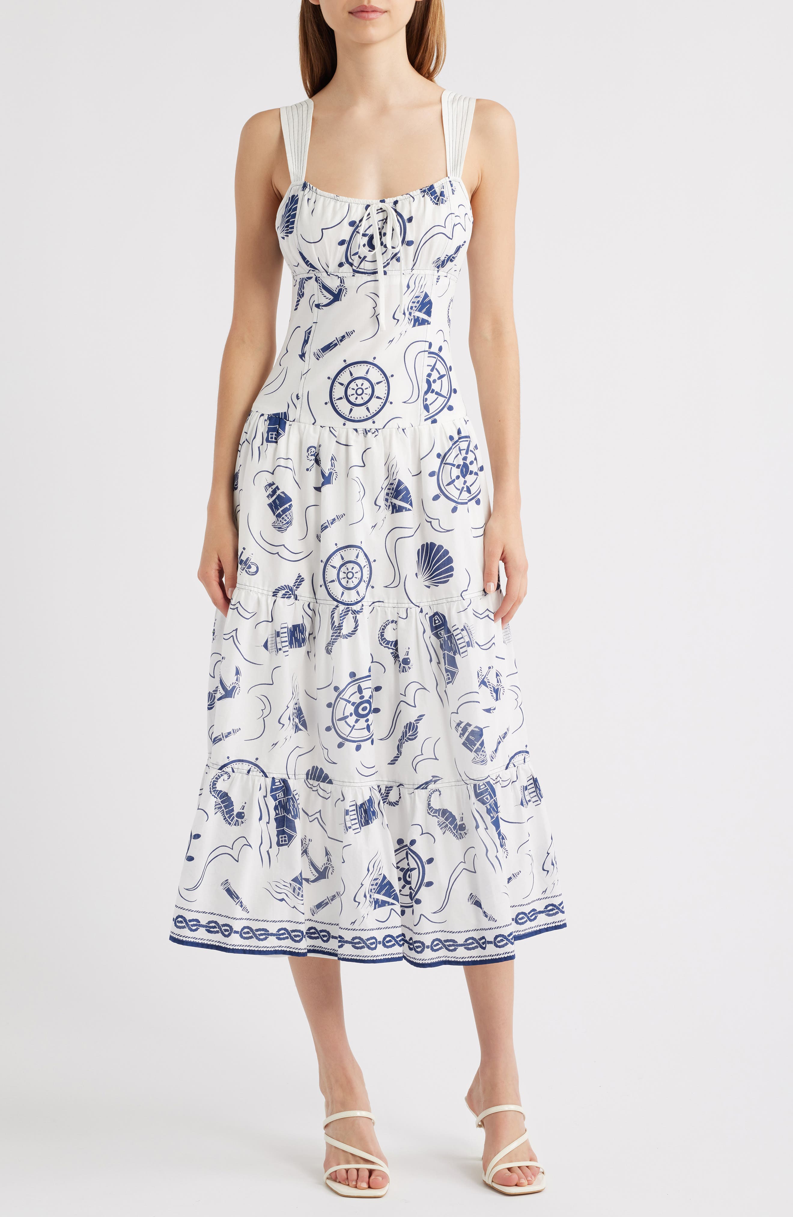 MOON RIVER Print Ruffle Hem Sleeveless Midi Dress
