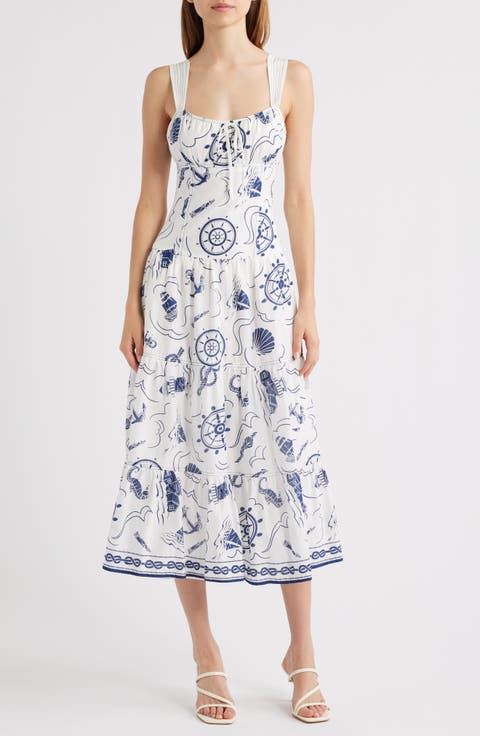 Print Ruffle Hem Sleeveless Midi Dress