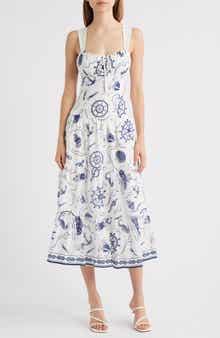 MOON RIVER Print Ruffle Hem Sleeveless Midi Dress