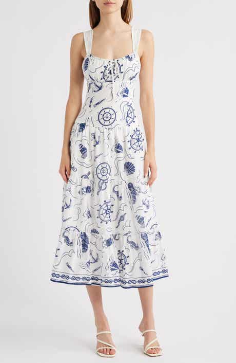 MOON RIVER Print Ruffle Hem Sleeveless Midi Dress