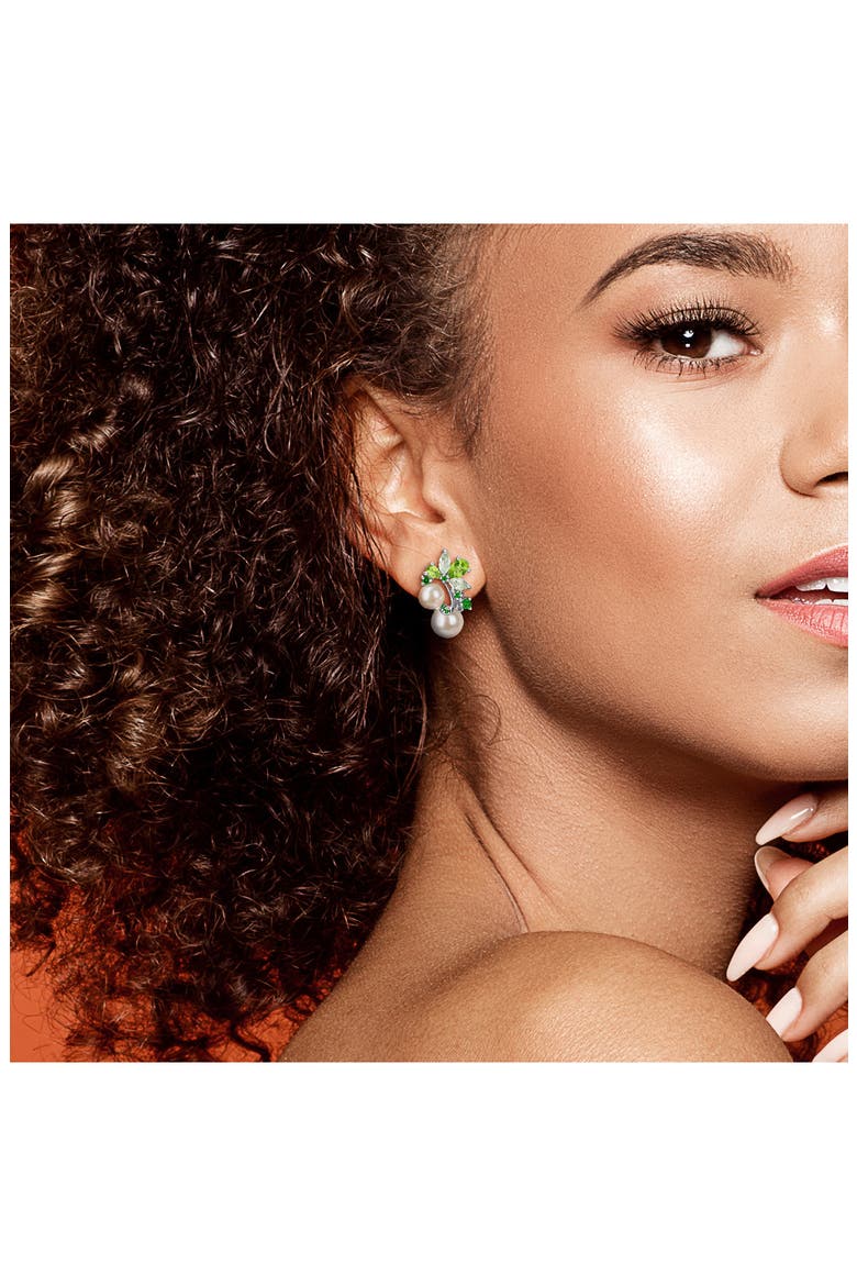 6-8.5mm Cultured Freshwater Pearl Cluster Earrings, Alternate, color, GREEN