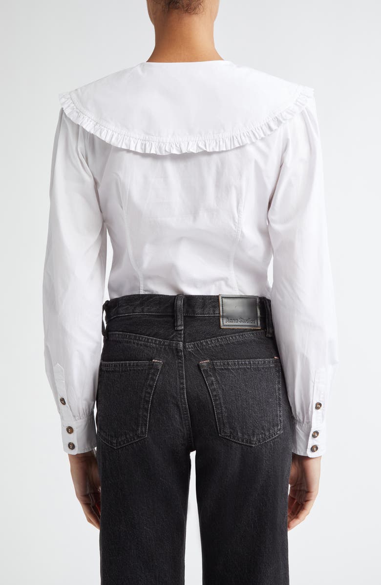 Ganni Ruffle Collar Button-Up Shirt, Alternate, color, Bright White