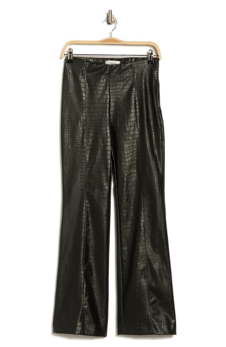 JASON WU Croc Embossed Faux Leather Slim Flare Pants, Alternate, color, Black