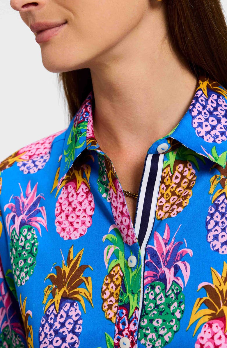 Foxcroft Zoey Pineapple Print Cotton Button-Up Shirt, Alternate, color, Blue Multi