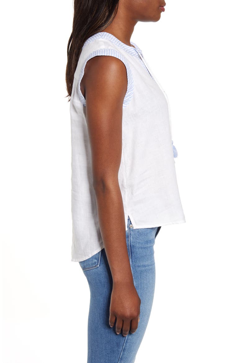 Tassel Tie Sleeveless Linen Blouse, Alternate, color, WHITE CAP