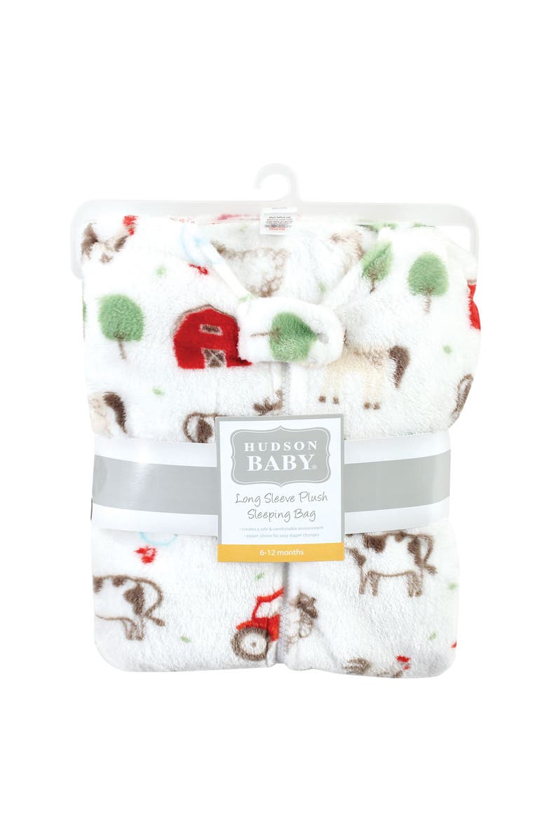Hudson Baby Long-Sleeve Plush Flannel Sleeping Bag, Alternate, color, Boy Farm Animals Long Sleeve