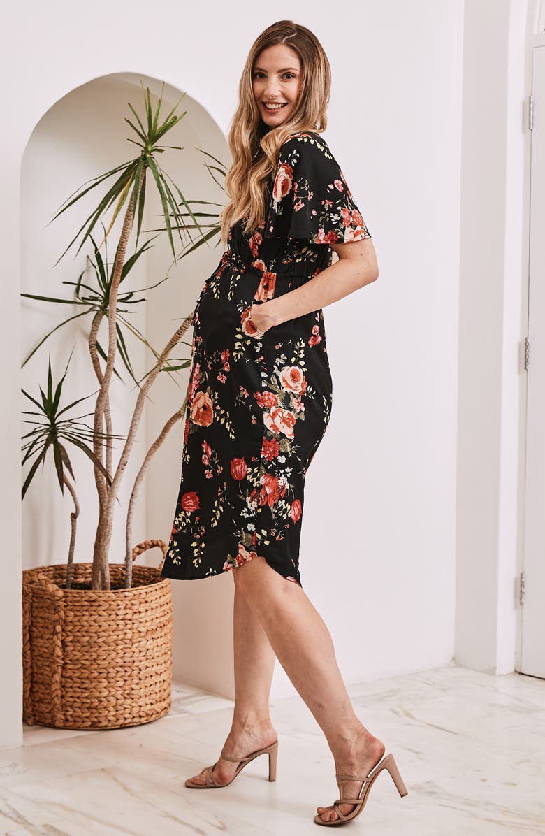 Angel Maternity Floral Drawstring Maternity Dress, Alternate, color,
