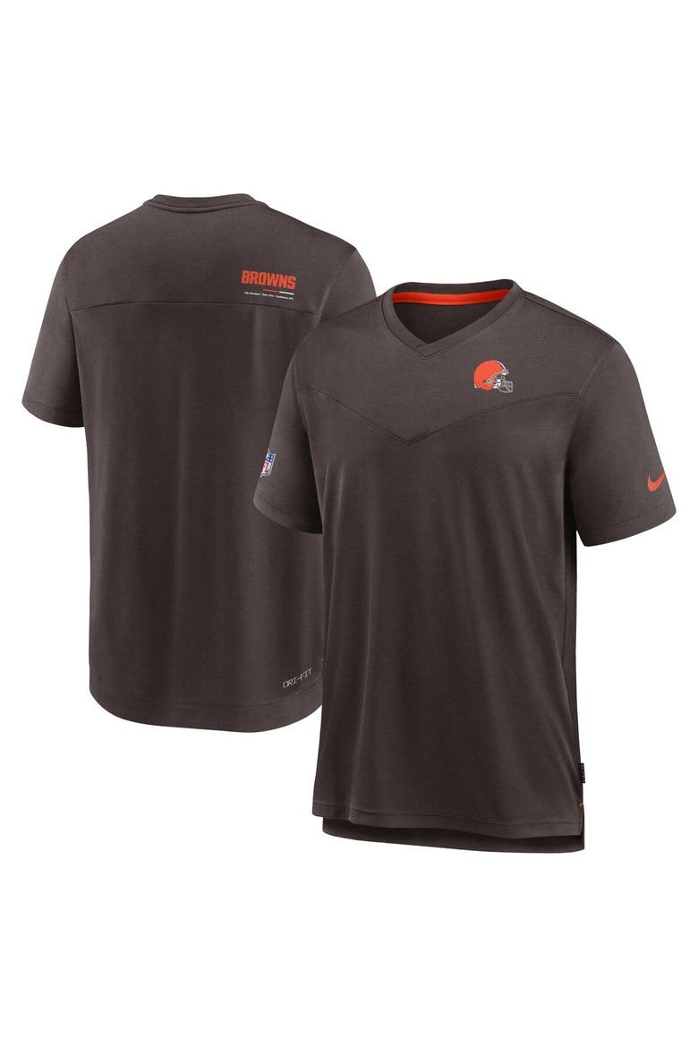 Men's Nike Brown Cleveland Browns Sideline Coach Chevron Lock Up Logo V-Neck Performance T-Shirt, Main, color, Brown