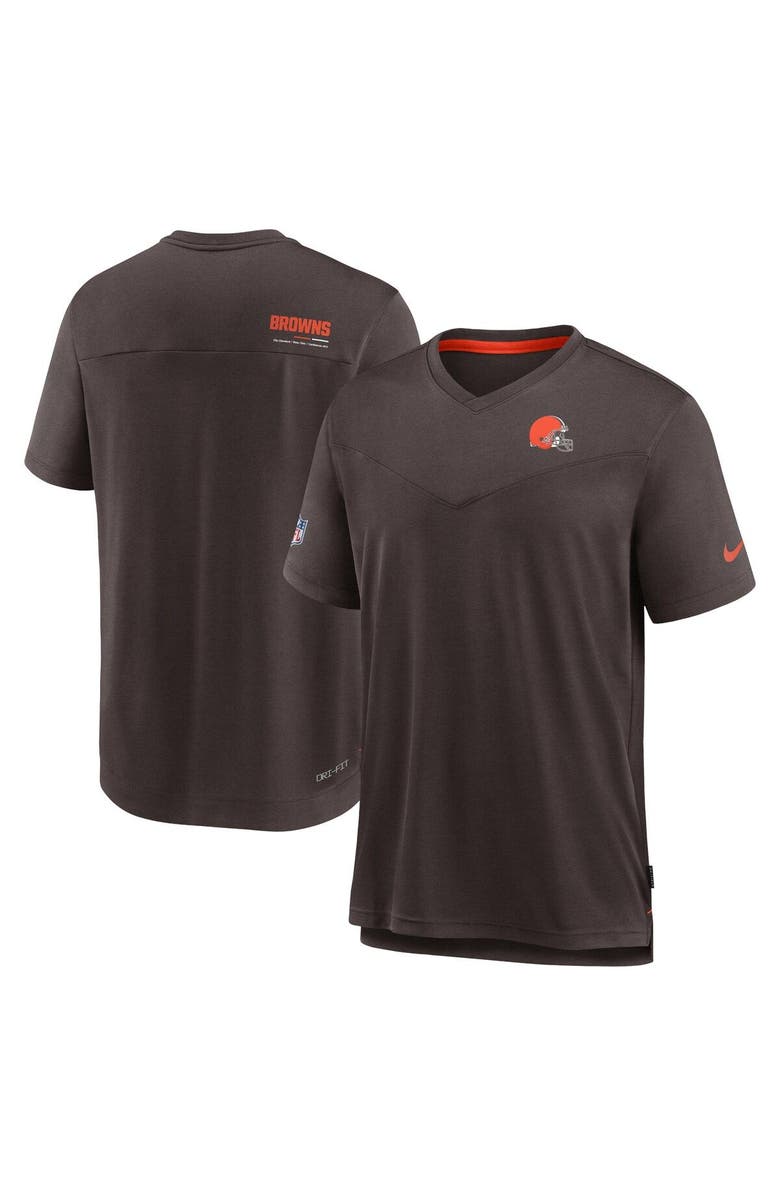 Nike Men's Nike Brown Cleveland Browns Sideline Coach Chevron Lock Up Logo V-Neck Performance T-Shirt, Main, color, Brown
