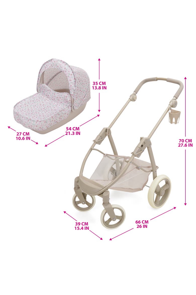 Little Flora, Bella 2 In 1 Doll Pram, Convertible Toy Stroller, Alternate, color, Beige