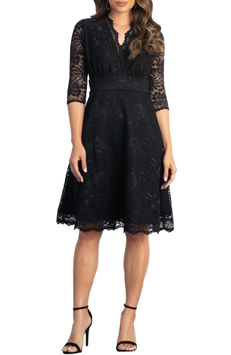 Kiyonna Mademoiselle A-Line Lace Cocktail Dress, Main, color, Onyx