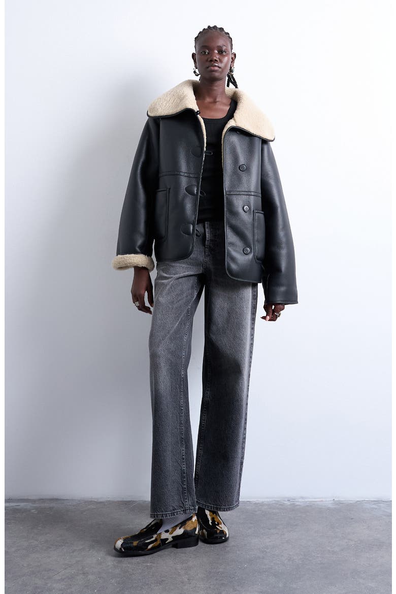 Oversize Reversible Faux Shearling Jacket, Main, color, CREAM MULTI