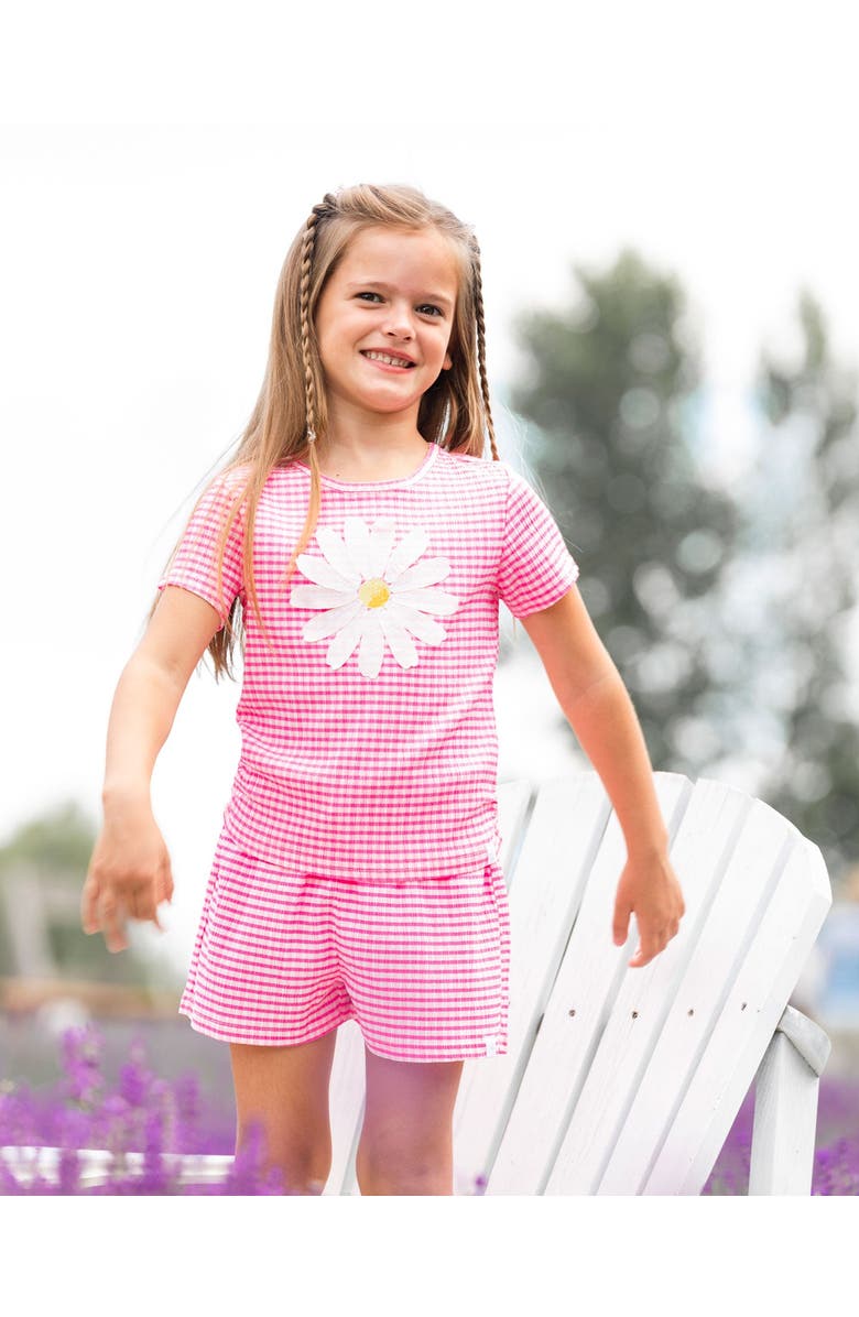 Deux par Deux Girl's Crinkle Jersey Short Vichy Pink, Alternate, color, 