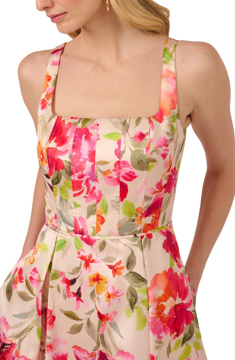 Adrianna Papell Border Floral Mikado Cocktail Dress, Alternate, color, 