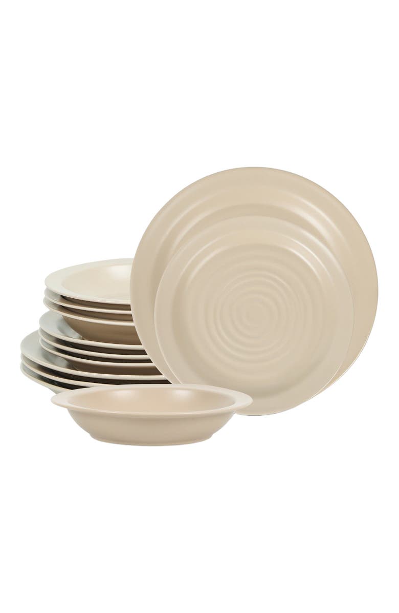 Stone Lain Orbit Stoneware 12-Piece Dinnerware Set with Pasta Bowls, Main, color, Beige