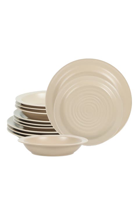Orbit Stoneware 12-Piece Dinnerware Set with Pasta Bowls
