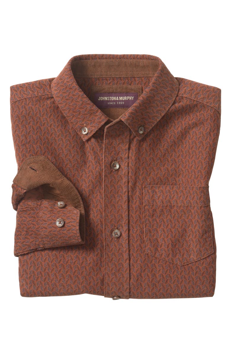 Johnston & Murphy Kids' Geo Print Corduroy Button-Down Shirt, Alternate, color, 