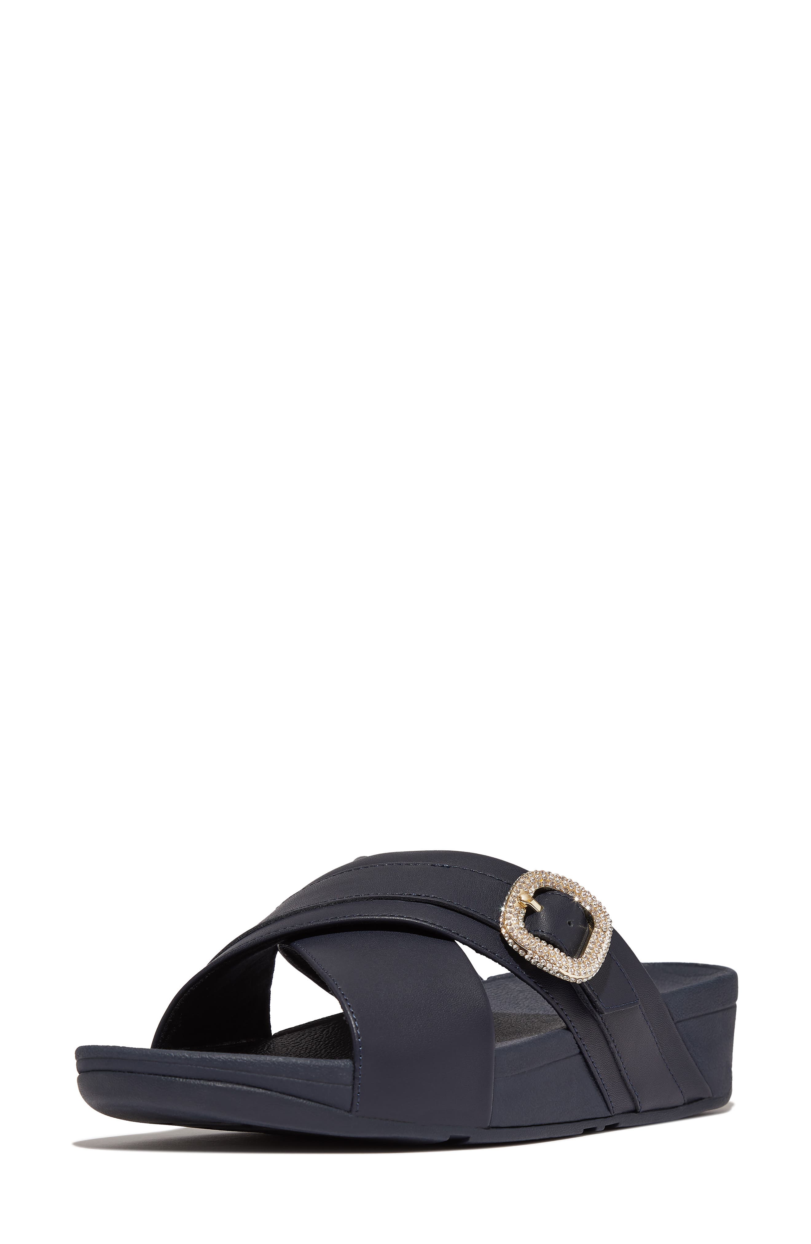 FitFlop Lulu Crystal Buckle Platform Slide Sandal, Alternate, color, Midnight Navy