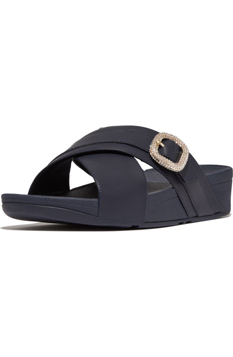 FitFlop Lulu Crystal Buckle Platform Slide Sandal, Alternate, color, Midnight Navy
