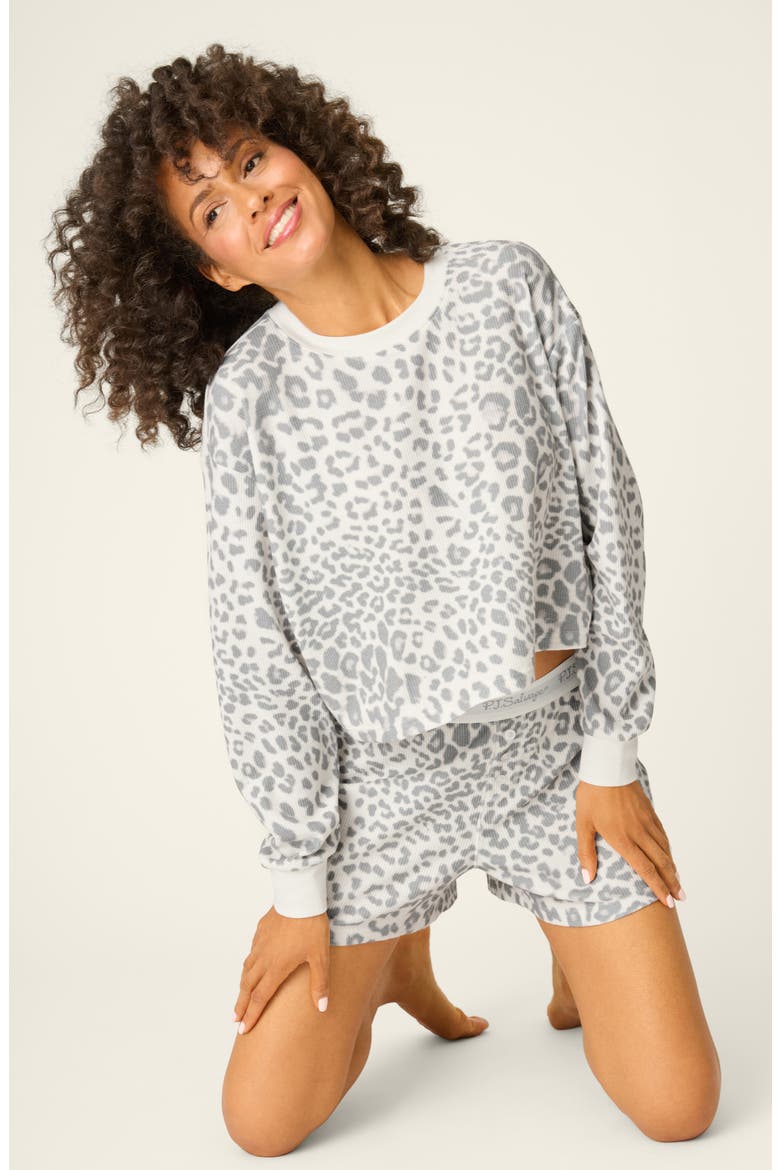 Print Waffle Knit Short Pajamas, Alternate, color, NATURAL