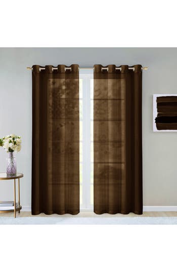 Dainty Home Sheer Set Of 2 Panel Curtains In Chocolate