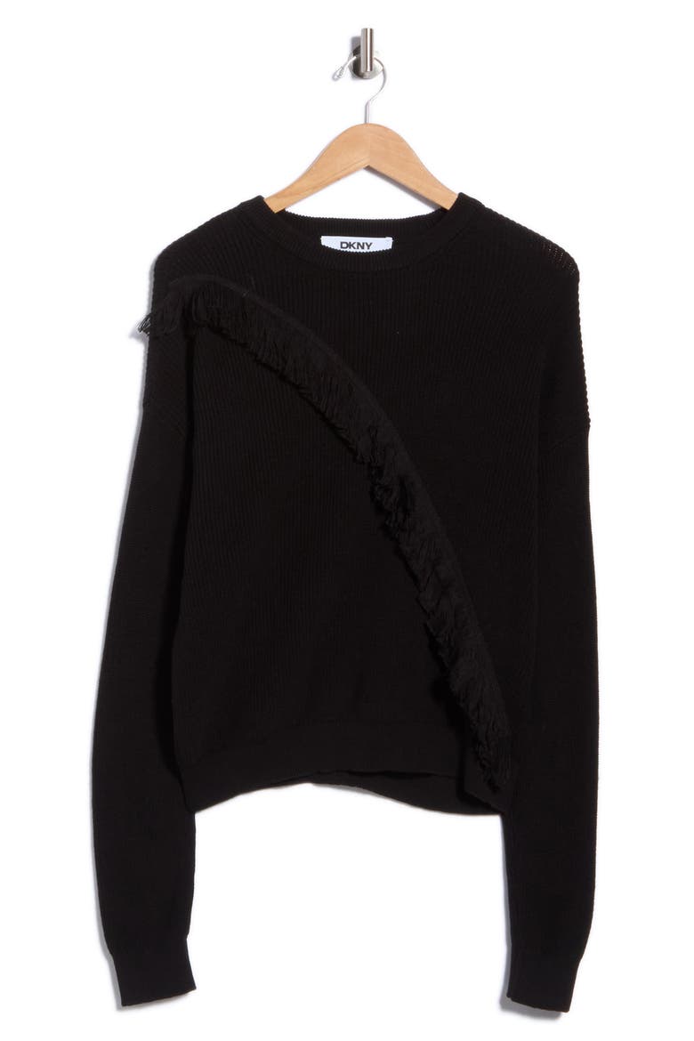 Fringe Crossbody Crewneck Sweater, Main, color, BLACK