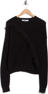 DKNY Fringe Crossbody Crewneck Sweater