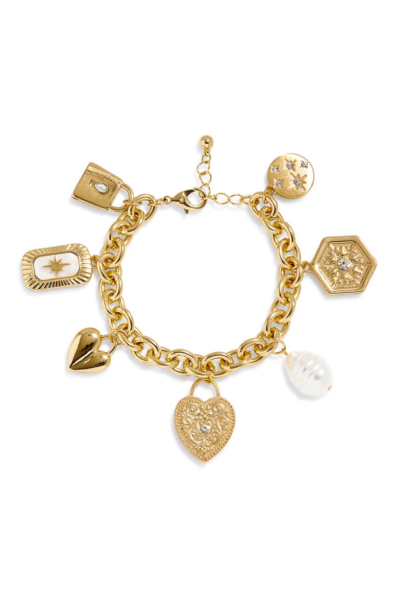 Sentiment Charm Bracelet, Main, color, CLEAR- WHITE- GOLD