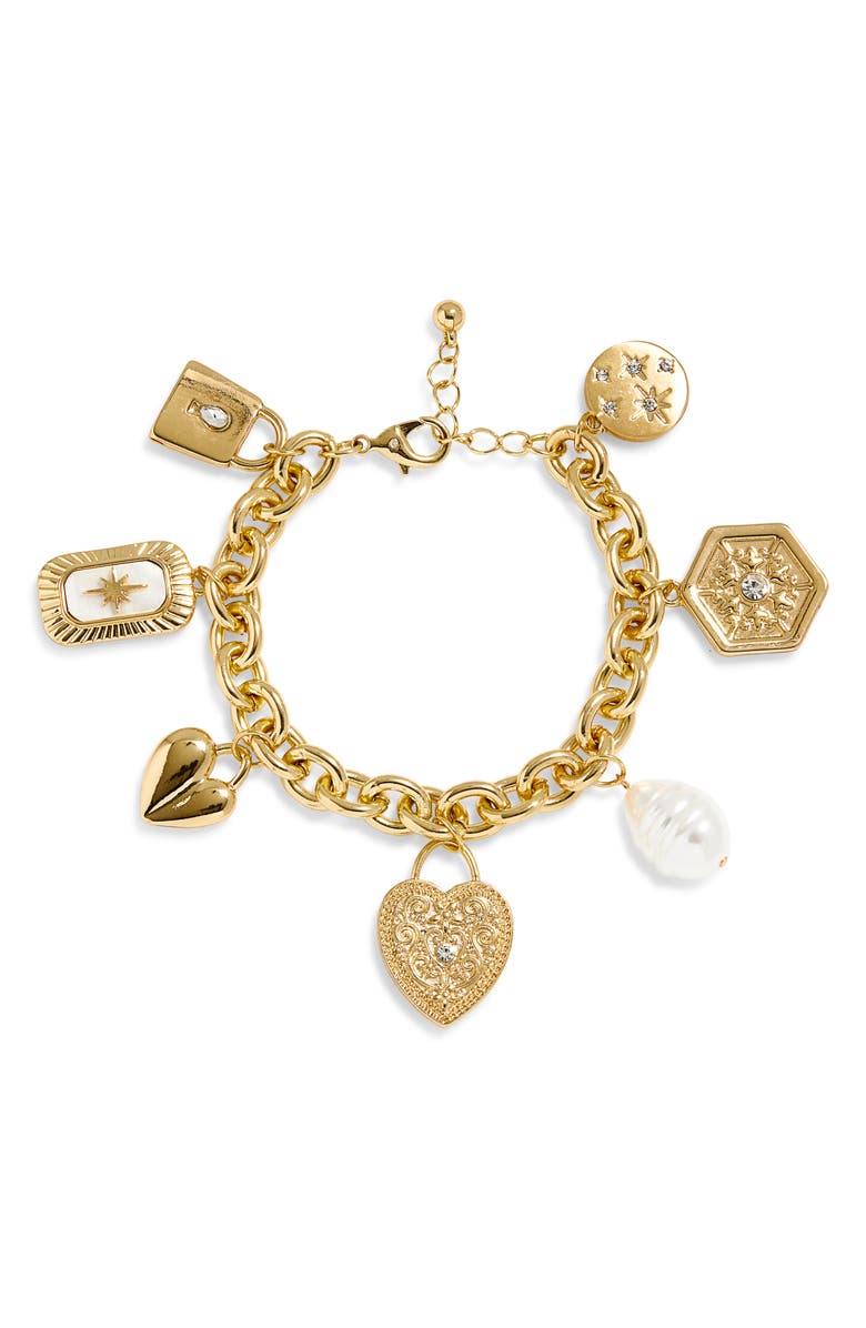 NORDSTROM RACK Sentiment Charm Bracelet, Main, color, Clear- White- Gold