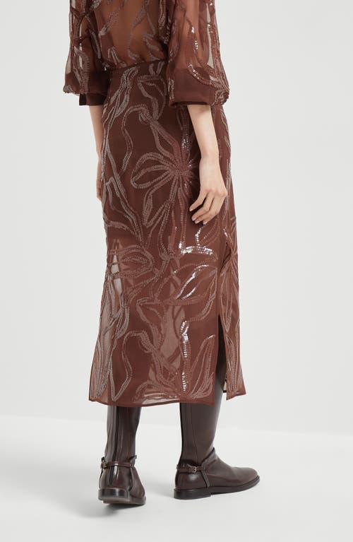 Brunello Cucinelli Women Skirt With Dazzling Floral Embroidery In Burgundy